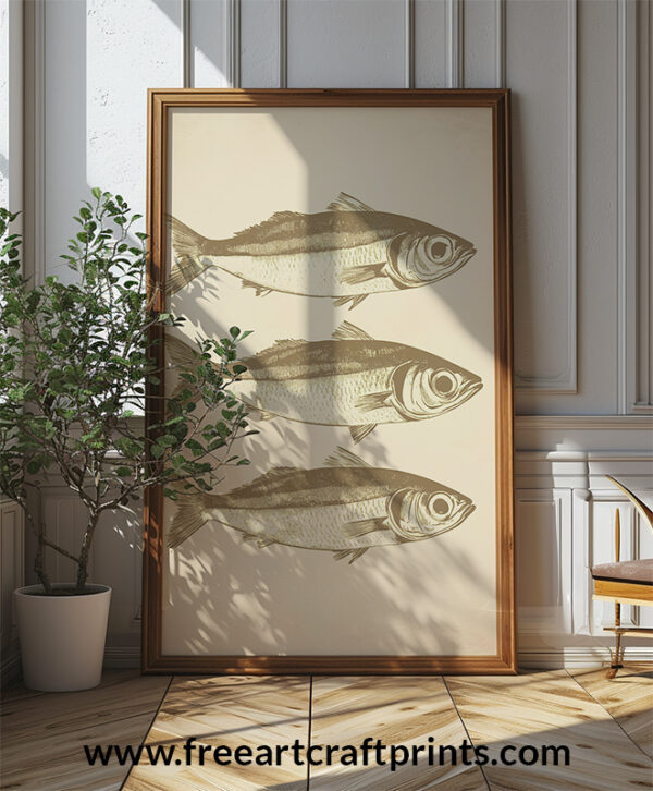 Ocean's Trio: Vintage Sardines Poster - Brown