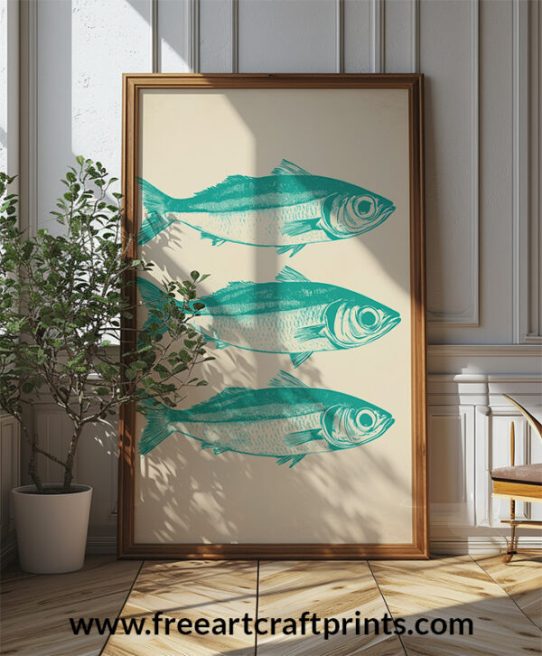 Ocean's Trio: Vintage Sardines Poster - Green