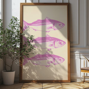 Ocean's Trio: Vintage Sardines Poster - Pink