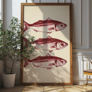 Ocean's Trio: Vintage Sardines Poster - Red