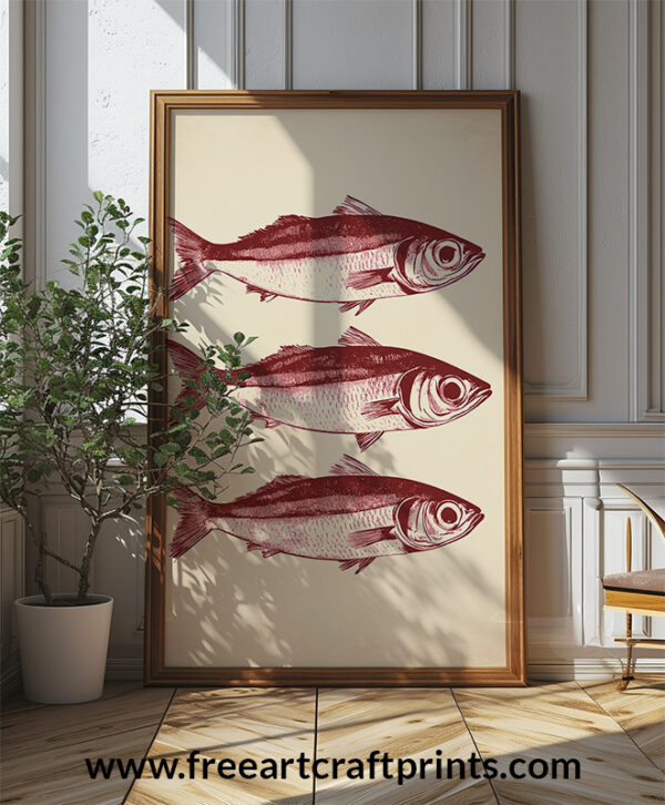 Ocean's Trio: Vintage Sardines Poster - Red