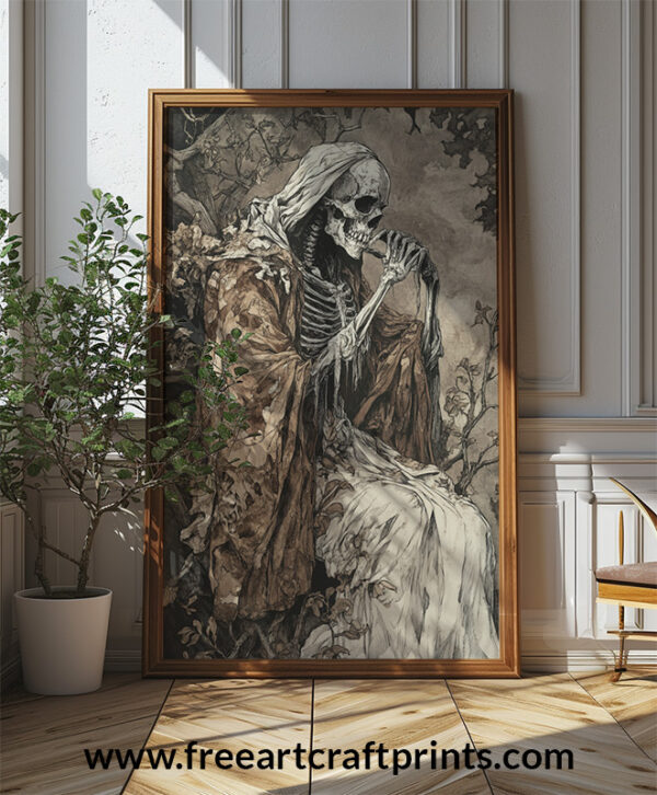 Memento Mori Skeleton Art Print - Gothic Halloween Decor (300 Dpi, 24x36 Inches)