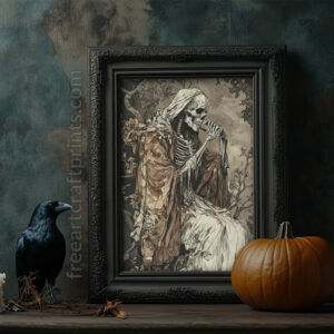 Memento Mori Skeleton Art Print - Gothic Halloween Decor (300 Dpi, 24x36 Inches)