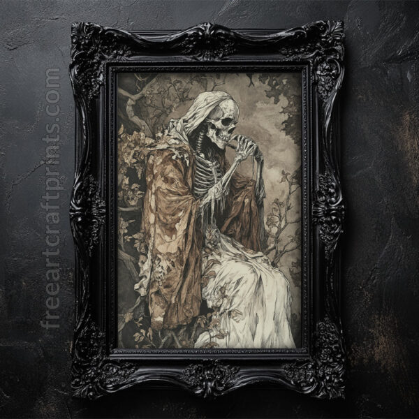 Memento Mori Skeleton Art Print - Gothic Halloween Decor (300 Dpi, 24x36 Inches)