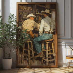 Barstool Reflections: Two Cowboys At The Saloon Poster