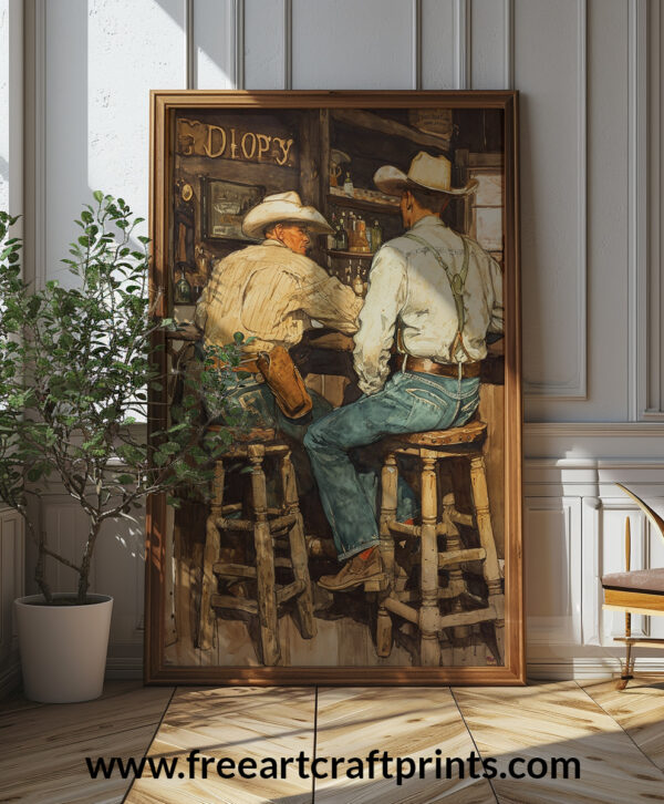 Barstool Reflections: Two Cowboys At The Saloon Poster