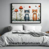 Cute Cats With Mushrooms Poster