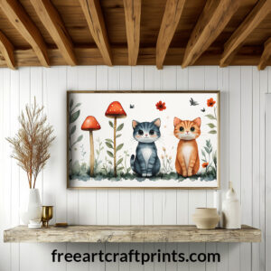 Cute Cats With Mushrooms Poster