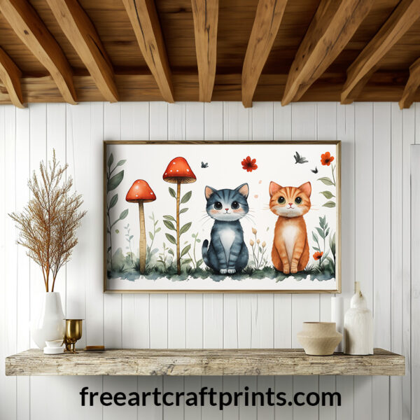 Cute Cats With Mushrooms Poster