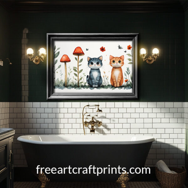 Cute Cats With Mushrooms Poster