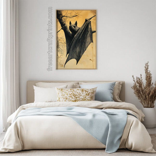 Vintage Gothic Bat Illustration Art Print - Creepy Halloween Decor (300 Dpi, 24x36 Inches)