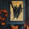 Vintage Gothic Bat Illustration Art Print - Creepy Halloween Decor (300 Dpi, 24x36 Inches)