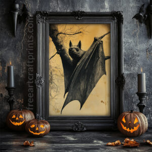 Vintage Gothic Bat Illustration Art Print - Creepy Halloween Decor (300 Dpi, 24x36 Inches)