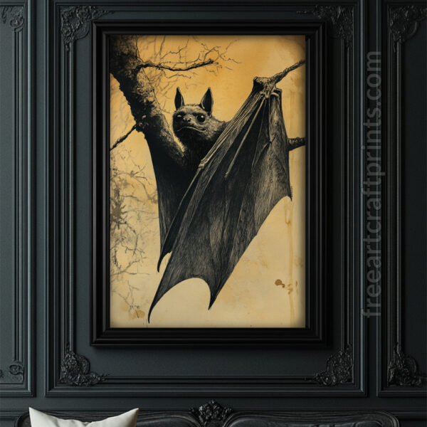 Vintage Gothic Bat Illustration Art Print - Creepy Halloween Decor (300 Dpi, 24x36 Inches)