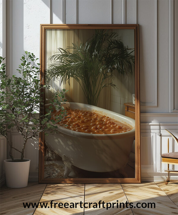 Funny Bathroom Art - Bathtub Full Of Beans