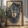 Free Intricate Boho Goddess Line Art Printable Wall Art (portrait)