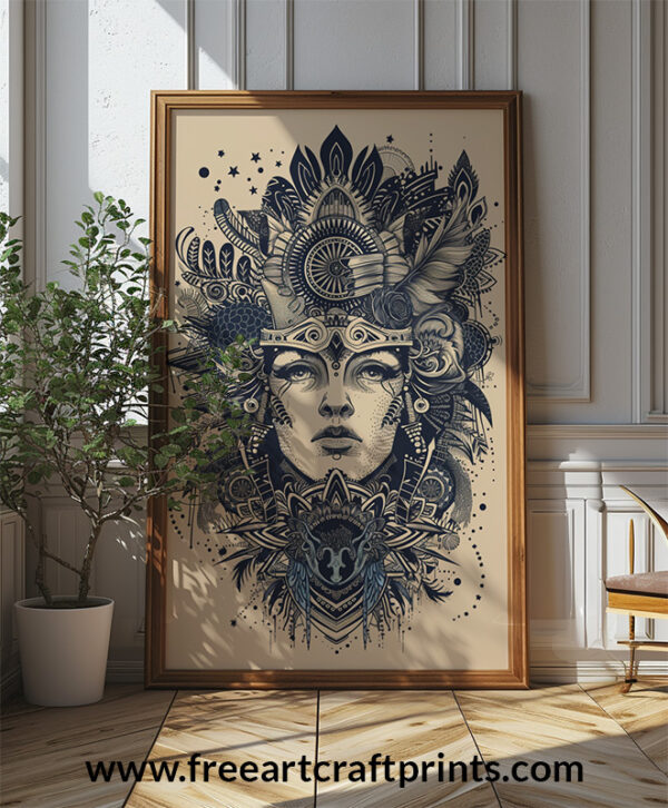 Free Intricate Boho Goddess Line Art Printable Wall Art (portrait)