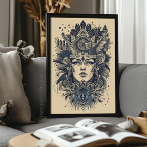 Free Intricate Boho Goddess Line Art Printable Wall Art (portrait)