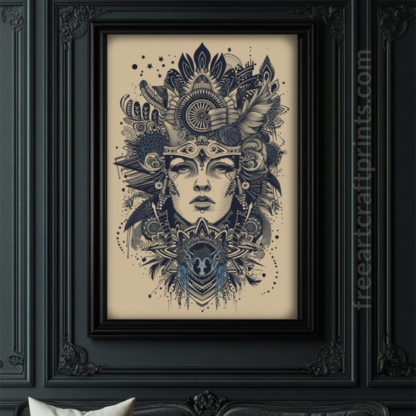 Free Intricate Boho Goddess Line Art Printable Wall Art (portrait)