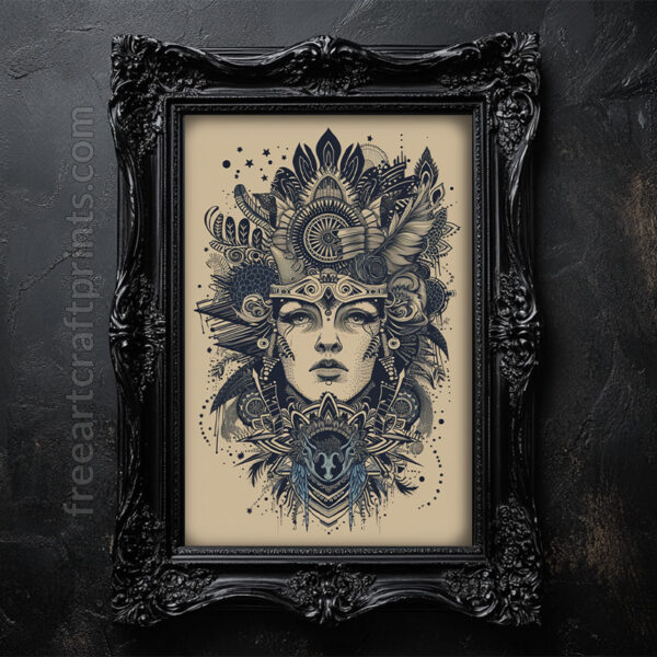 Free Intricate Boho Goddess Line Art Printable Wall Art (portrait)