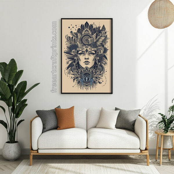 Free Intricate Boho Goddess Line Art Printable Wall Art (portrait)