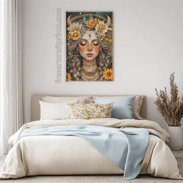 Free Boho Sun Goddess Earthy Tones Printable Wall Art (portrait)