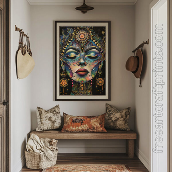 Free Cosmic Boho Goddess Vibrant Printable Wall Art (portrait)