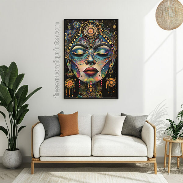 Free Cosmic Boho Goddess Vibrant Printable Wall Art (portrait)