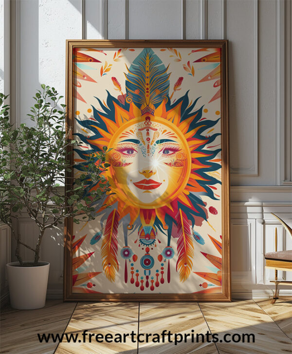 Free Vibrant Sun Goddess Boho Printable Wall Art (portrait)