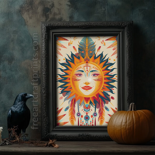 Free Vibrant Sun Goddess Boho Printable Wall Art (portrait)