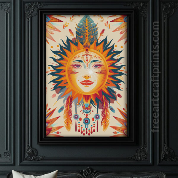 Free Vibrant Sun Goddess Boho Printable Wall Art (portrait)