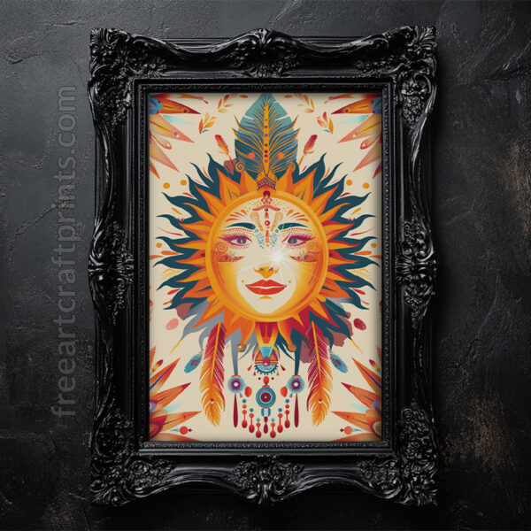 Free Vibrant Sun Goddess Boho Printable Wall Art (portrait)