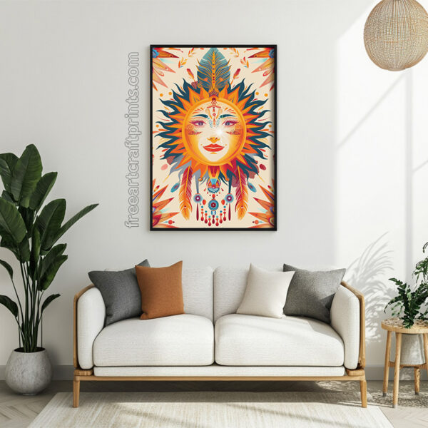 Free Vibrant Sun Goddess Boho Printable Wall Art (portrait)