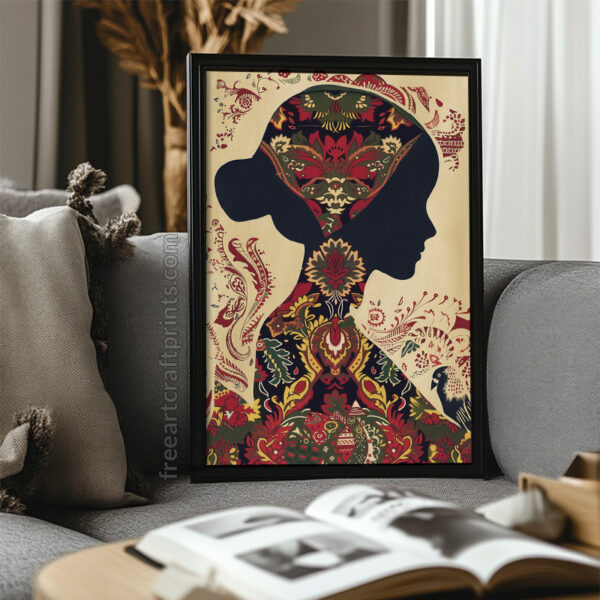 Free Boho Silhouette Patterned Goddess Printable Wall Art (portrait)