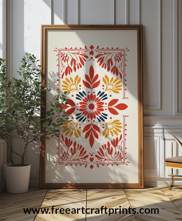 Free Boho Folk Art Floral Pattern Printable Wall Art (portrait)