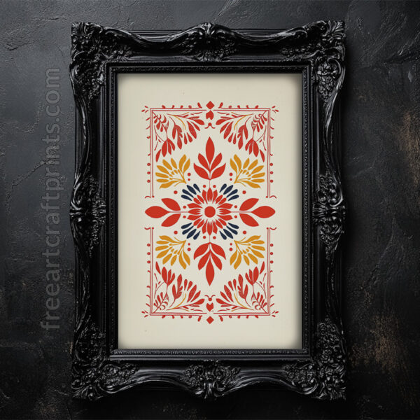 Free Boho Folk Art Floral Pattern Printable Wall Art (portrait)