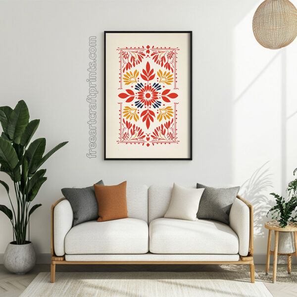 Free Boho Folk Art Floral Pattern Printable Wall Art (portrait)