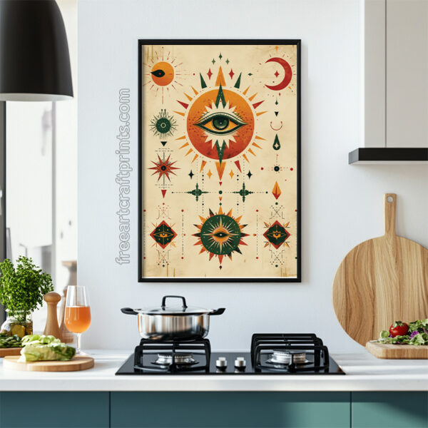 Free Boho All-seeing Eye Geometric Symbolism Printable Wall Art (portrait)