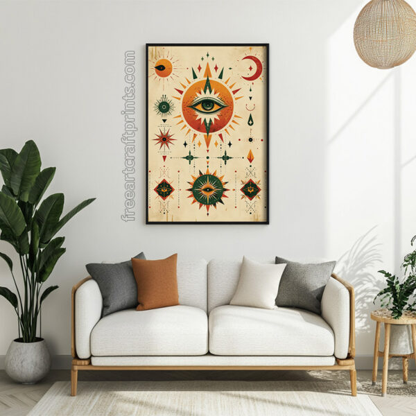 Free Boho All-seeing Eye Geometric Symbolism Printable Wall Art (portrait)