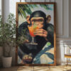 Cheeky Monkey Cocktail Wall Art - Playful And Tropical Poster Design (24x36 Inches, High-resolution 300 Dpi)