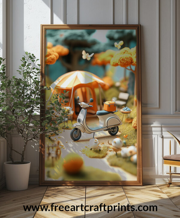 Dreamy Scooter Holiday Wall Art - Whimsical Retro Poster Design (24x36 Inches, High-resolution 300 Dpi)