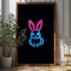 Neon Bunny Wall Art - Minimalist Glow Poster Design (24x36 Inches, High-resolution 300 Dpi)