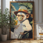 Cheeky Monkey Cocktail Wall Art - Playful And Tropical Poster Design (24x36 Inches, High-resolution 300 Dpi)