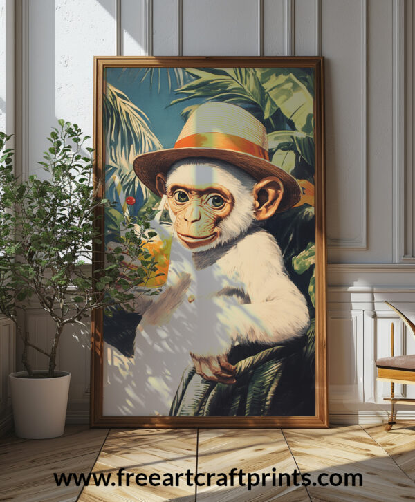 Cheeky Monkey Cocktail Wall Art - Playful And Tropical Poster Design (24x36 Inches, High-resolution 300 Dpi)