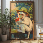 Cheeky Monkey Cocktail Wall Art - Playful And Tropical Poster Design (24x36 Inches, High-resolution 300 Dpi)