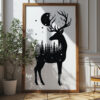 Deer Silhouette Wall Art - Minimalist Nature Poster Design (24x36 Inches, High-resolution 300 Dpi)