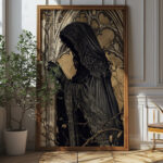 Gothic Black Ghost Art Print - Vintage Halloween Decor (300 Dpi, 24x36 Inches)