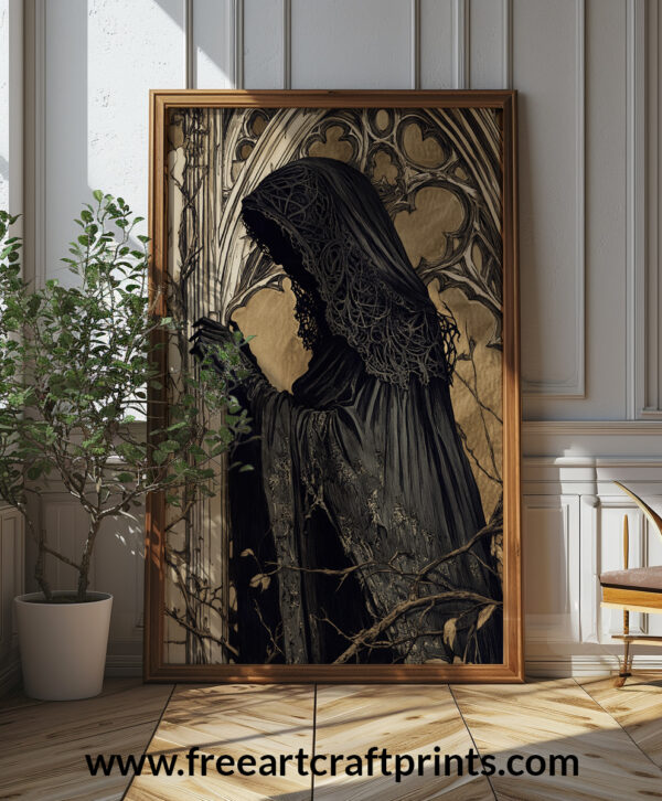 Gothic Black Ghost Art Print - Vintage Halloween Decor (300 Dpi, 24x36 Inches)