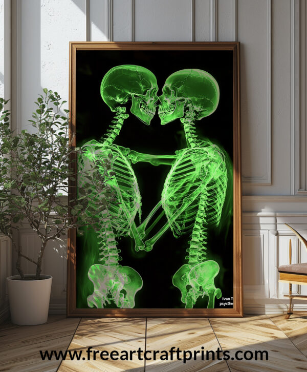 Kissing Skeleton X-ray Wall Art - Bold And Unique Poster Design (24x36 Inches, High-resolution 300 Dpi)