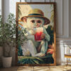 Cheeky Monkey Cocktail Wall Art - Playful And Tropical Poster Design (24x36 Inches, High-resolution 300 Dpi)